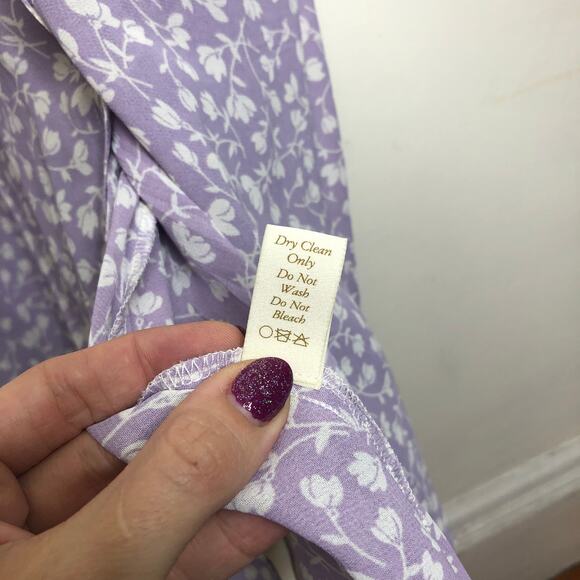 Christy Dawn Midi Dress Lavender Floral Ruffle Collar Button Up Tie Waist 3X - Picture 10 of 13